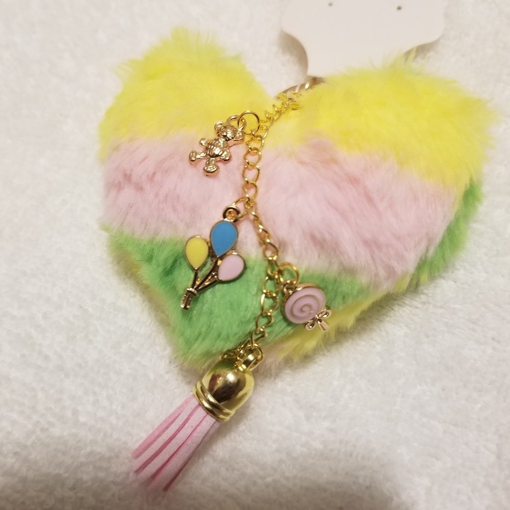 Heart Pom Pom Keychain with Charms